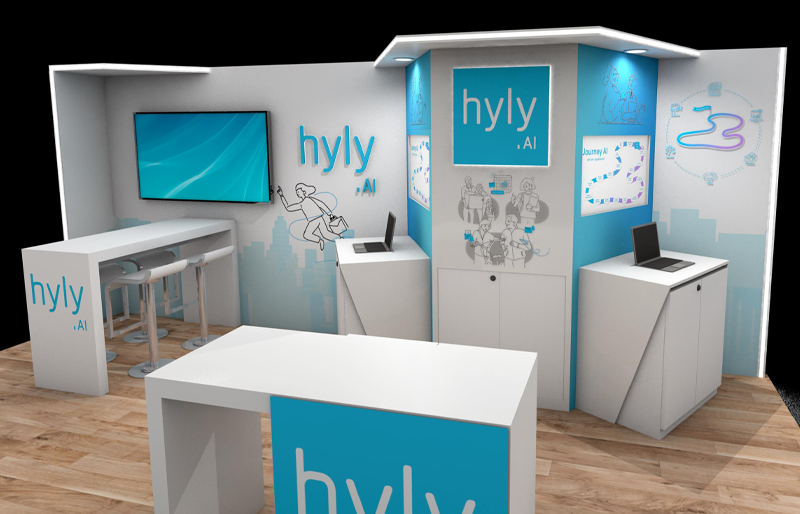 10' x 20' Custom Exhibit w/ Demo Stations, Interactive Kiosks and Locking Storage (ID0540)