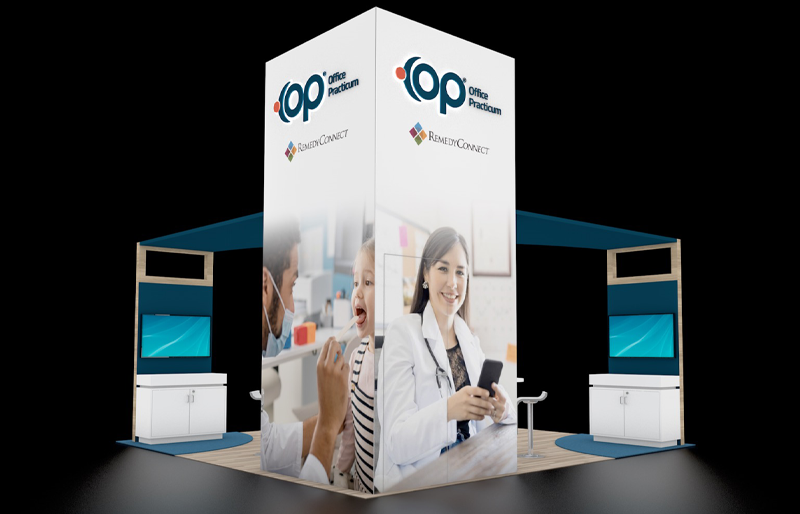 20' x 20' DesignLine Island Exhibit w/ Walk-In Storage and Backlit Kiosks (ID0565)