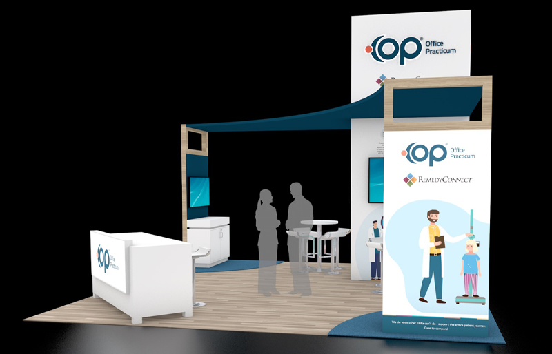 20' x 20' DesignLine Island Exhibit w/ Walk-In Storage and Backlit Kiosks (ID0565)