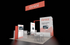 20' x 30' Modular Island Exhibit w/ Tower Storage, Presentation Areas and Overhead Banner (ID0576)