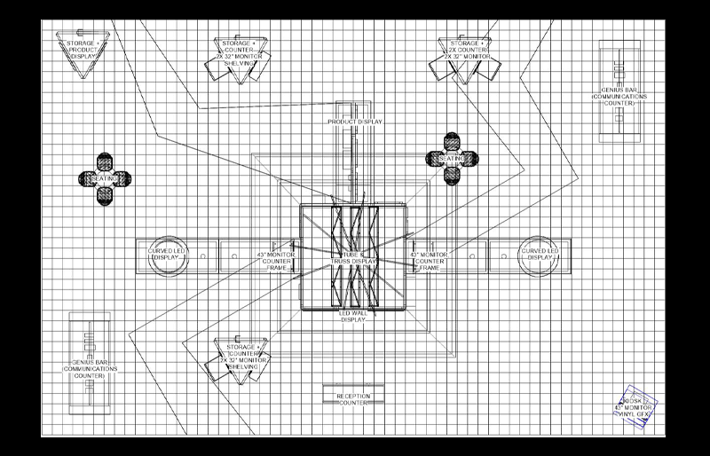 40' x 60' Custom Island Exhibit w/ Multi-Level Hanging Structures (ID0587)